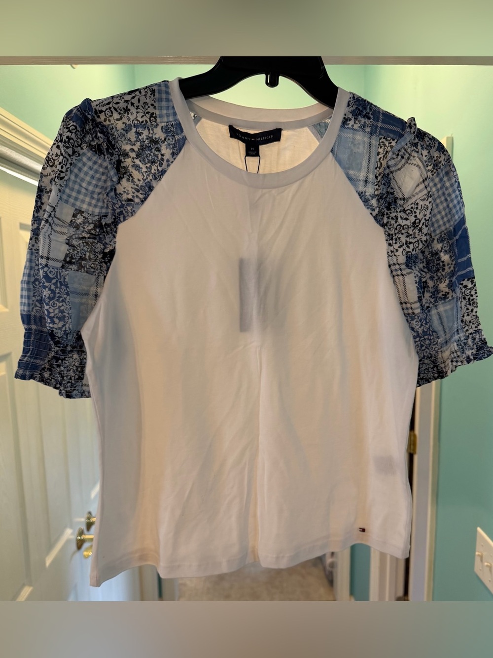 Tommy Hilfiger Patchwork Puffed Short Sleeve Top Women Size Medium NWT